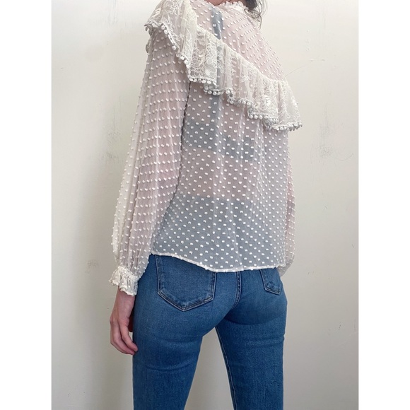 Love Shack Fancy Silk Sheer Blouse Small - Picture 2 of 9